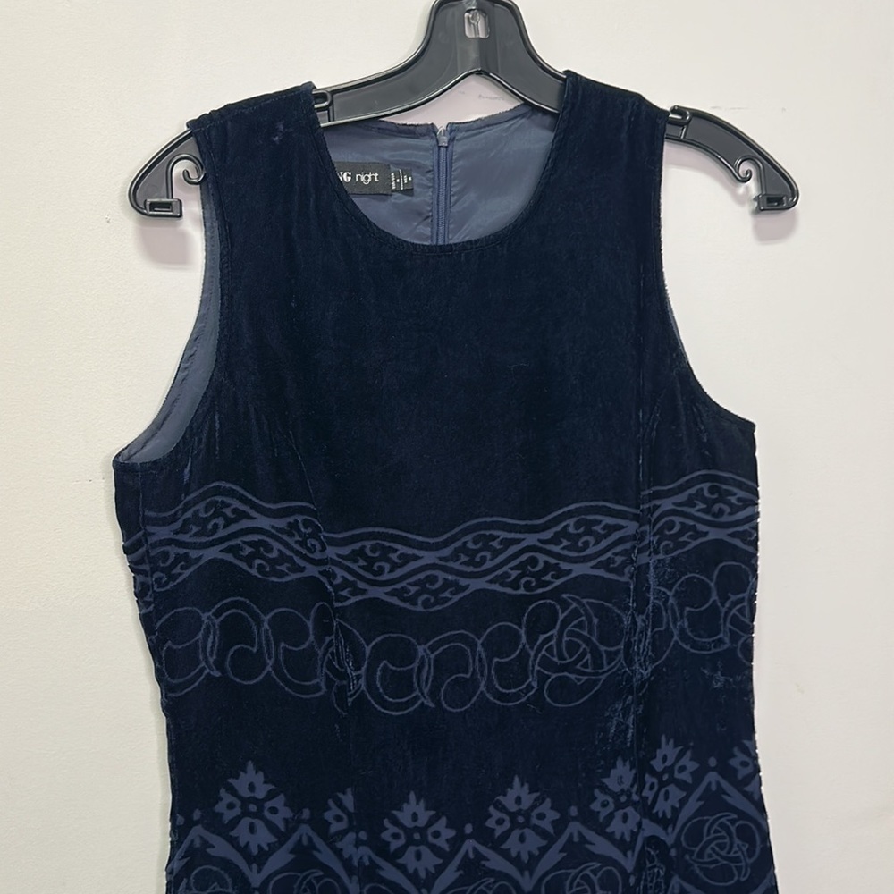 MNG NIGHT | Navy Blue Velvet Patterned Midi Dress - Picture 4 of 7